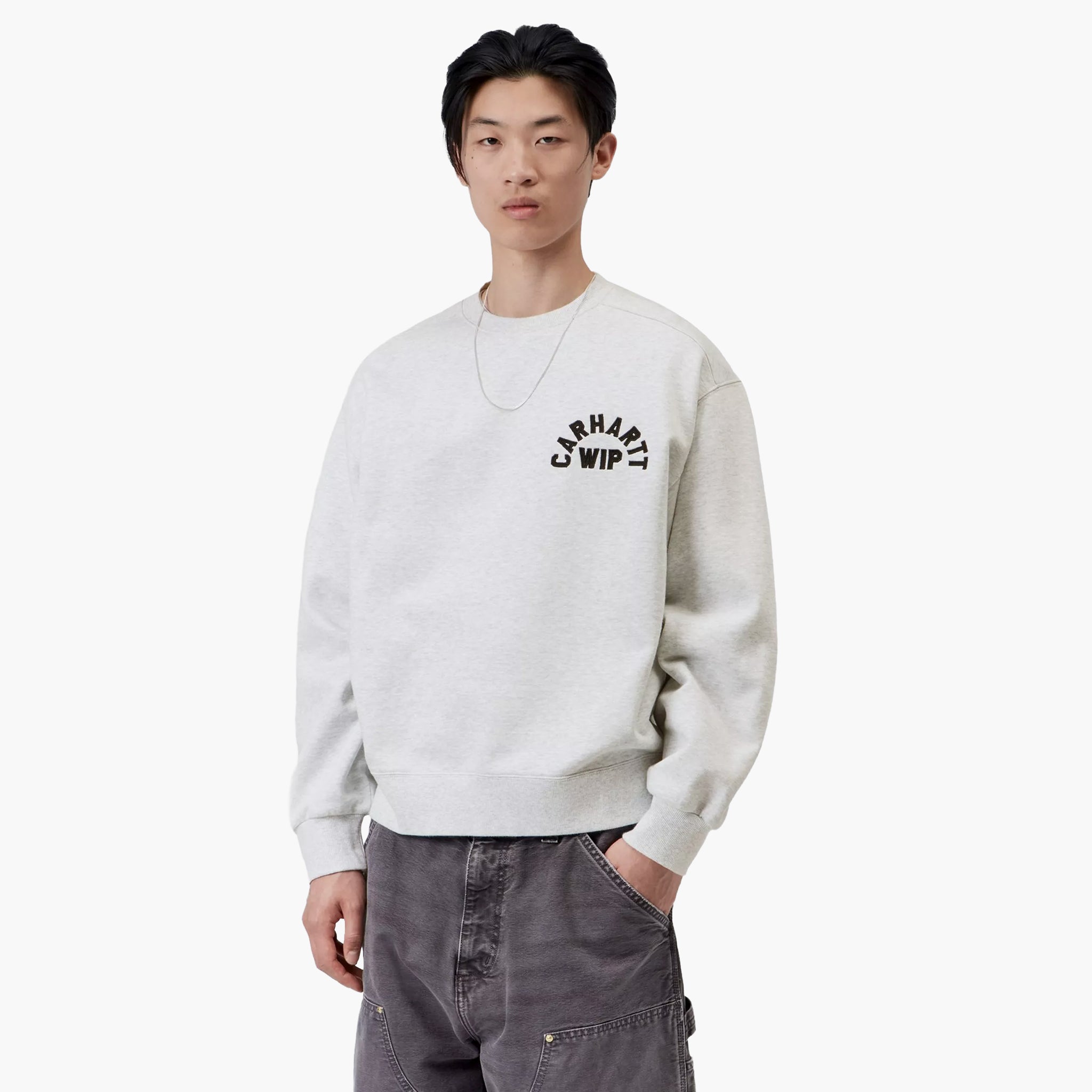 Carhartt WIP Arch Script Sweat - Ash Heather Dark Navy