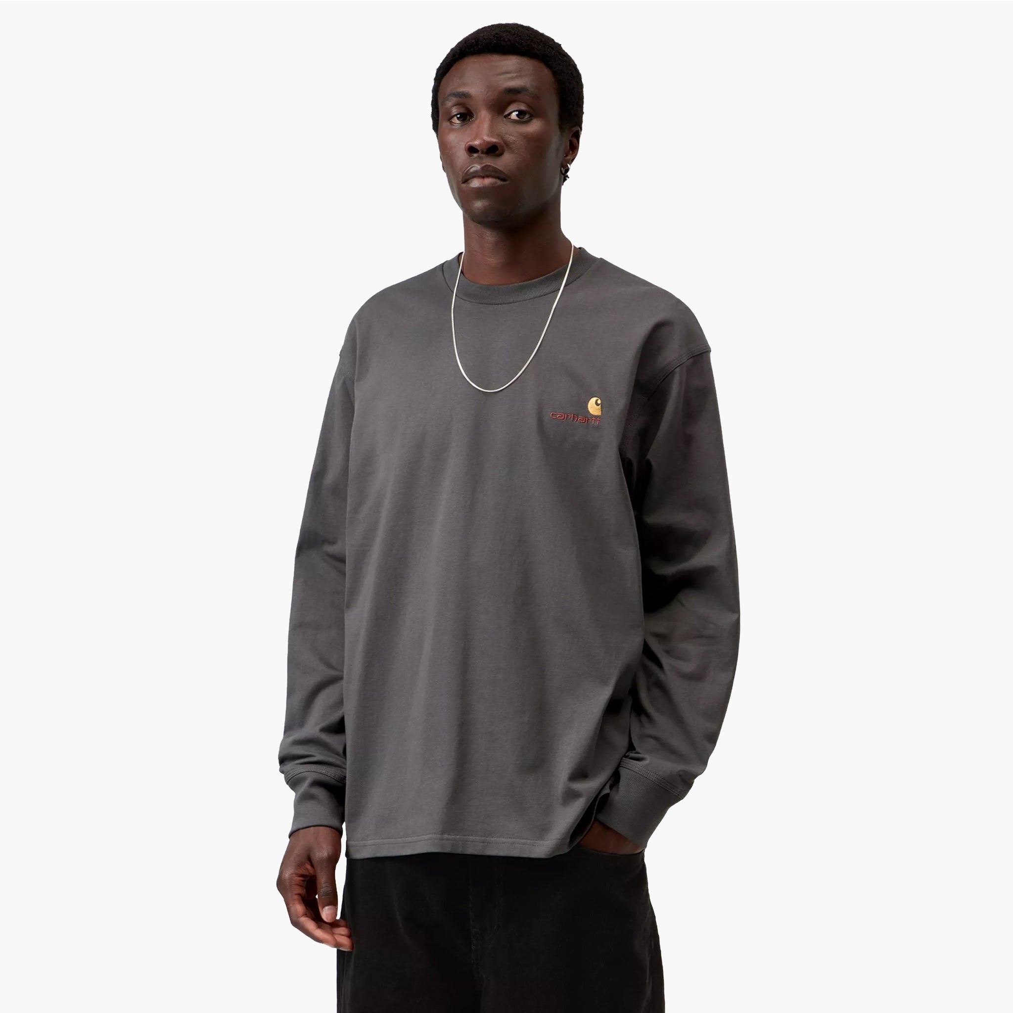 Carhartt WIP L/S American Script T-Shirt - Graphite