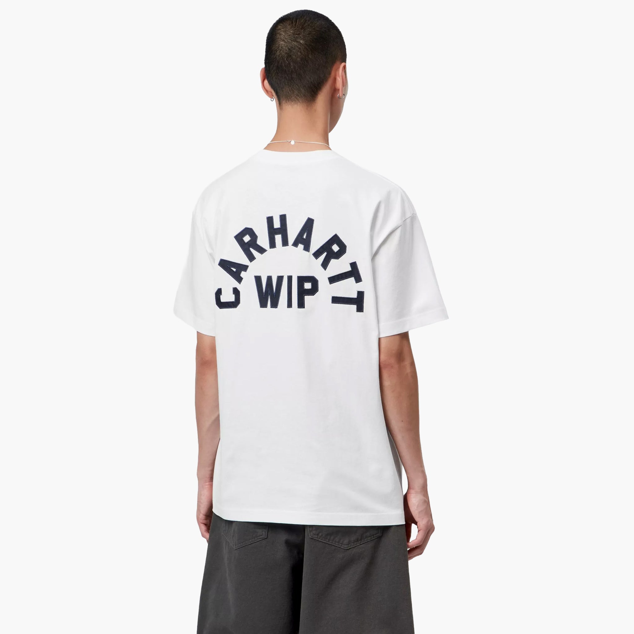 Carhartt WIP S/S Arch Script T-Shirt - White Dark Navy