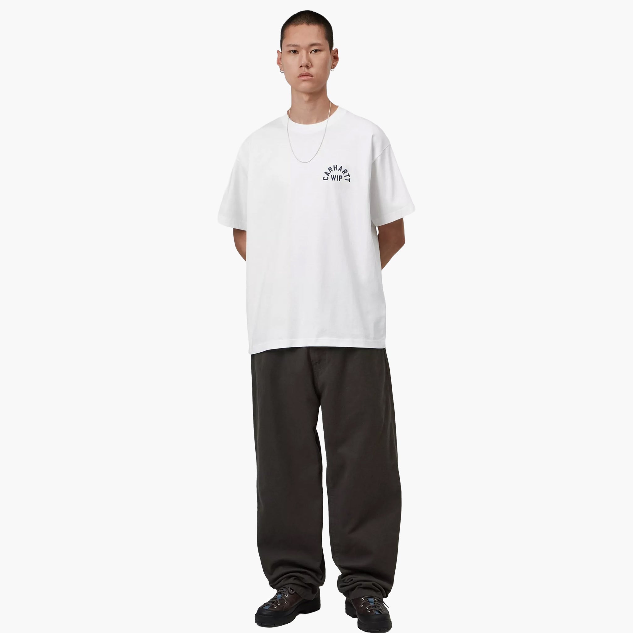 Carhartt WIP S/S Arch Script T-Shirt - White Dark Navy
